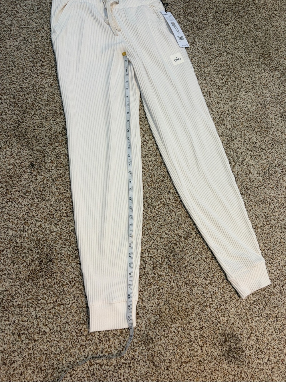 ALO Yoga Ribbed Ivory Nuse Drawstring Sweatpants - Picture 8 of 12